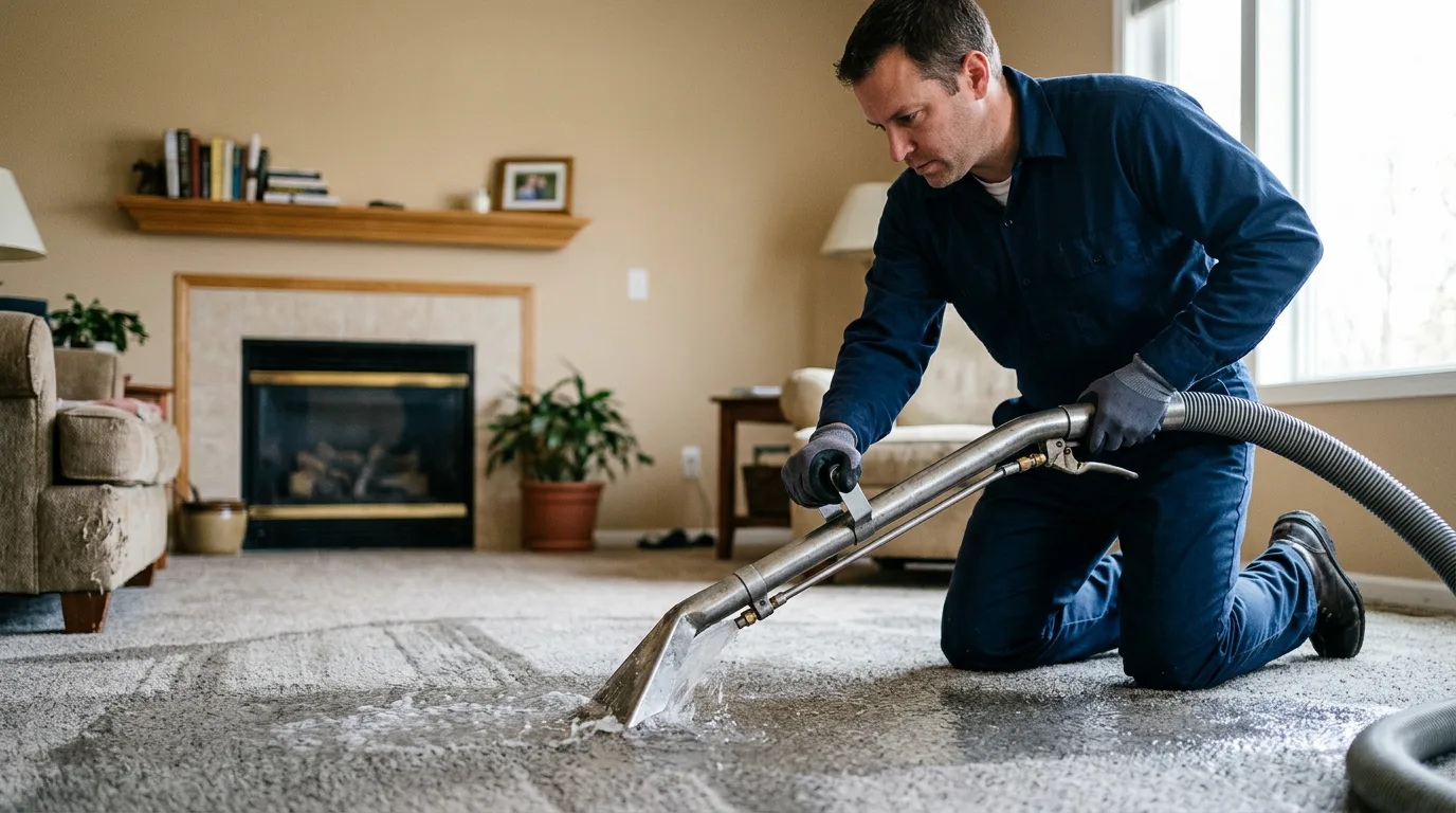 Water damage restoration technician working near Bedford, TX